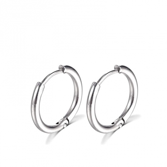 Picture of Stainless Steel Simple Hoop Earrings Silver Tone Round Inner Diameter: 10mm Dia., Post/ Wire Size: (18 gauge), 1 Pair