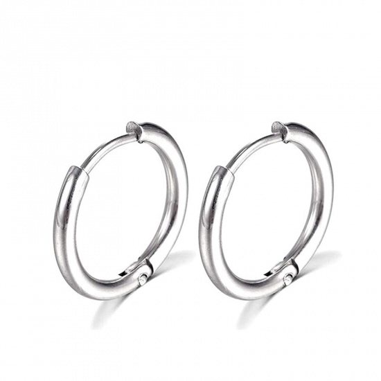 Picture of Stainless Steel Simple Hoop Earrings Silver Tone Round Inner Diameter: 12mm Dia., Post/ Wire Size: (18 gauge), 1 Pair
