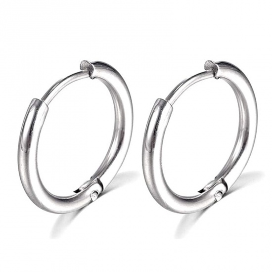 Picture of Stainless Steel Simple Hoop Earrings Silver Tone Round Inner Diameter: 16mm Dia., Post/ Wire Size: (18 gauge), 1 Pair