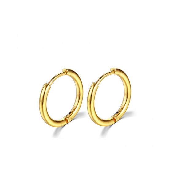 Picture of Stainless Steel Simple Hoop Earrings Gold Plated Round Inner Diameter: 8mm Dia., Post/ Wire Size: (18 gauge), 1 Pair