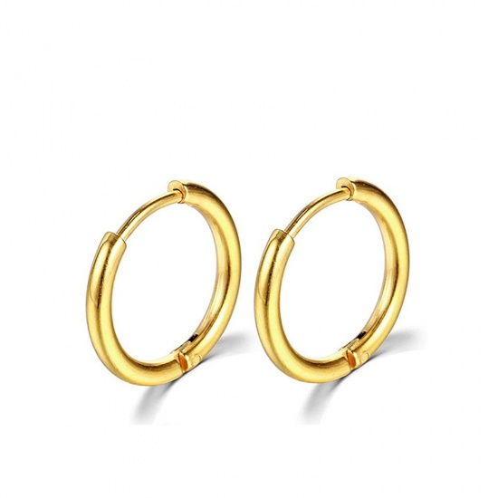 Picture of Stainless Steel Simple Hoop Earrings Gold Plated Round Inner Diameter: 10mm Dia., Post/ Wire Size: (18 gauge), 1 Pair