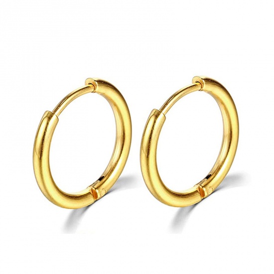 Picture of Stainless Steel Simple Hoop Earrings Gold Plated Round Inner Diameter: 12mm Dia., Post/ Wire Size: (18 gauge), 1 Pair