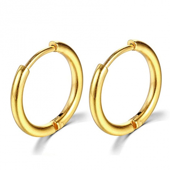 Picture of Stainless Steel Simple Hoop Earrings Gold Plated Round Inner Diameter: 16mm Dia., Post/ Wire Size: (18 gauge), 1 Pair