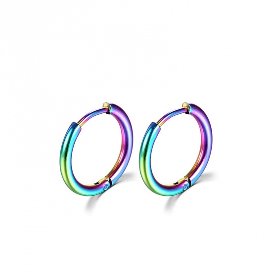 Picture of Stainless Steel Simple Hoop Earrings Multicolor Round Inner Diameter: 8mm Dia., Post/ Wire Size: (18 gauge), 1 Pair