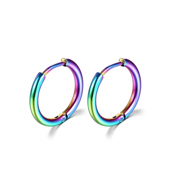 Picture of Stainless Steel Simple Hoop Earrings Multicolor Round Inner Diameter: 10mm Dia., Post/ Wire Size: (18 gauge), 1 Pair