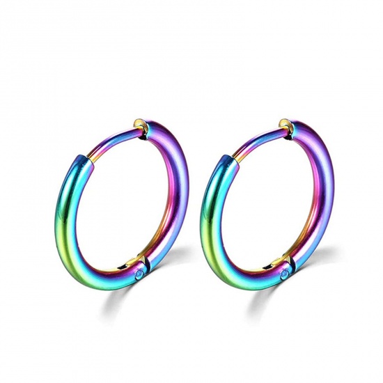 Picture of Stainless Steel Simple Hoop Earrings Multicolor Round Inner Diameter: 12mm Dia., Post/ Wire Size: (18 gauge), 1 Pair