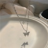 Picture of Titanium Steel Insect Curb Link Chain Multilayer Layered Necklace Silver Tone Butterfly Animal 1 Piece