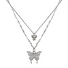 Picture of Titanium Steel Insect Curb Link Chain Multilayer Layered Necklace Silver Tone Butterfly Animal 1 Piece