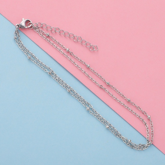 Picture of Stainless Steel Simple Link Cable Chain Multilayer Layered Anklet Silver Tone 21cm(8 2/8") long, 1 Piece