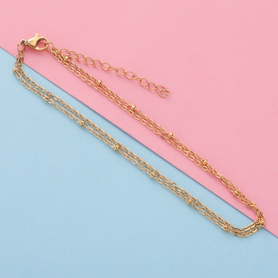Picture of Stainless Steel Simple Link Cable Chain Multilayer Layered Anklet Gold Plated 21cm(8 2/8") long, 1 Piece