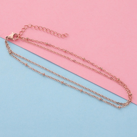 Picture of Stainless Steel Simple Link Cable Chain Multilayer Layered Anklet Rose Gold 21cm(8 2/8") long, 1 Piece