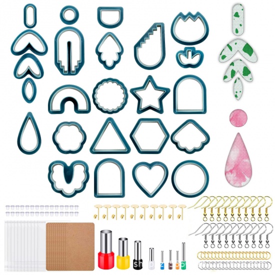 Image de Outil Pâte à Modeler en Plastique Kit de Bricolage de Coupeurs d'Argile Pour la Fabrication de Boucles d'Oreilles en Pâte Polymère Bleu Foncé 1 Kit （ 142 Pcs/Kit)