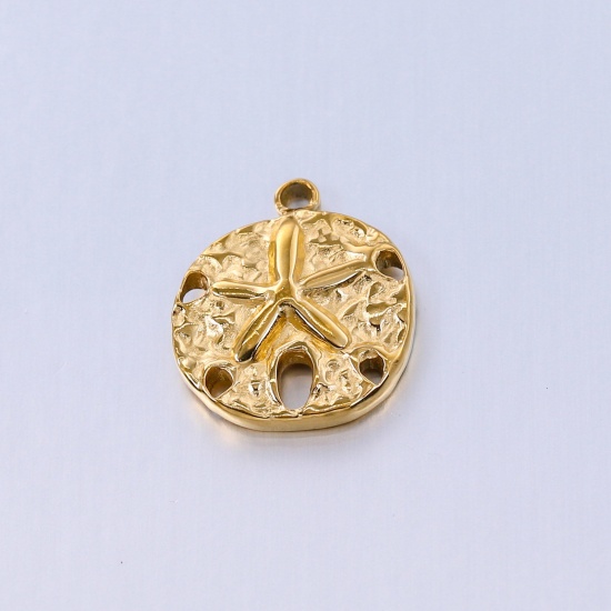Immagine di 201 Acciaio Inossidabile Gioielli Oceanici Charms Tondo Stella Marina 17mm x 15mm, 1 Pz