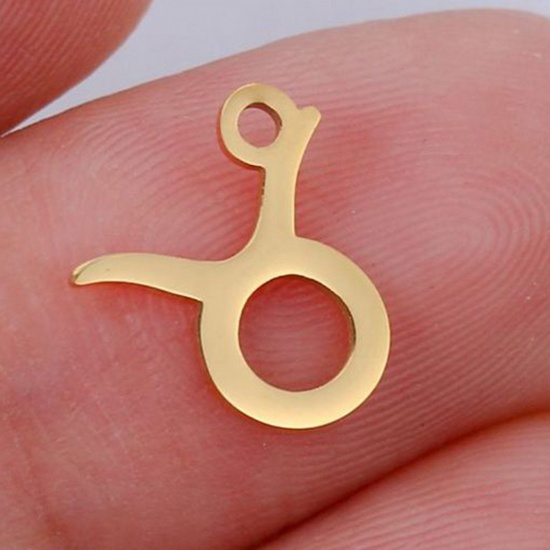 Picture of 201 Stainless Steel Charms Gold Plated Taurus Sign Of Zodiac Constellations Polished 9.5mm x 9.5mm, 5 PCs