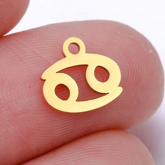 Picture of 201 Stainless Steel Charms Gold Plated Cancer Sign Of Zodiac Constellations Polished 9.5mm x 9.5mm, 5 PCs