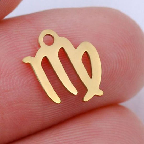 Picture of 201 Stainless Steel Charms Gold Plated Virgo Sign Of Zodiac Constellations Polished 9.5mm x 9.5mm, 5 PCs