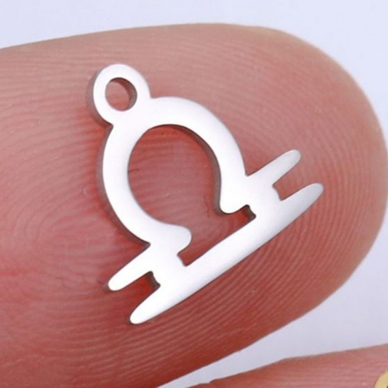 Picture of 201 Stainless Steel Charms Silver Tone Libra Sign Of Zodiac Constellations Polished 9.5mm x 9.5mm, 5 PCs