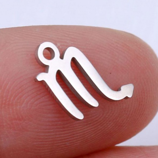 Picture of 201 Stainless Steel Charms Silver Tone Scorpio Sign Of Zodiac Constellations Polished 9.5mm x 9.5mm, 5 PCs