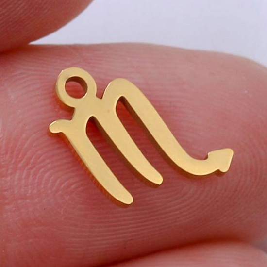 Picture of 201 Stainless Steel Charms Gold Plated Scorpio Sign Of Zodiac Constellations Polished 9.5mm x 9.5mm, 5 PCs