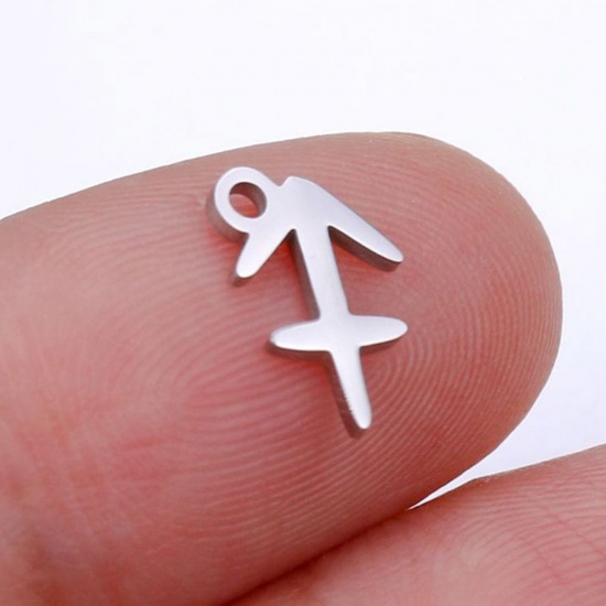 Picture of 201 Stainless Steel Charms Silver Tone Sagittarius Sign Of Zodiac Constellations Polished 9.5mm x 9.5mm, 5 PCs