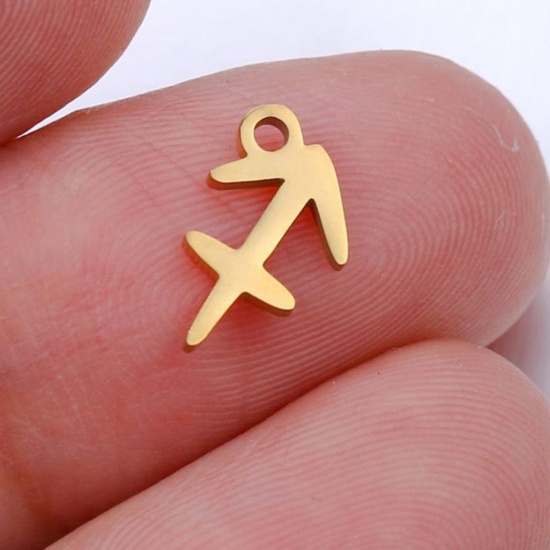 Picture of 201 Stainless Steel Charms Gold Plated Sagittarius Sign Of Zodiac Constellations Polished 9.5mm x 9.5mm, 5 PCs