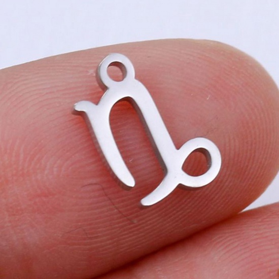 Picture of 201 Stainless Steel Charms Silver Tone Capricornus Sign Of Zodiac Constellations Polished 9.5mm x 9.5mm, 5 PCs