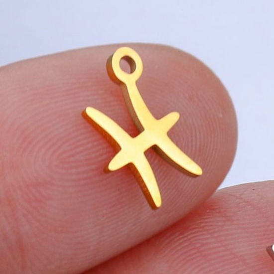 Picture of 201 Stainless Steel Charms Gold Plated Pisces Sign Of Zodiac Constellations Polished 9.5mm x 9.5mm, 5 PCs