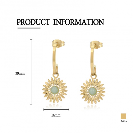 Immagine di Acciaio Inossidabile & Gemma Stile Ins Orecchini a Perno Oro Placcato Verde Chiaro forma di C Girasole 3cm, 1 Paio