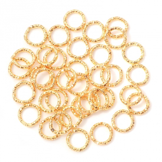 Picture of 1.2mm Iron Based Alloy Open Jump Rings Findings Round Gold Plated Engraving 8mm Dia, 100 PCs