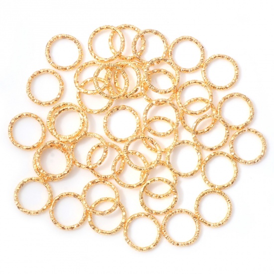 Picture of 1.2mm Iron Based Alloy Open Jump Rings Findings Round Gold Plated Engraving 10mm Dia, 100 PCs