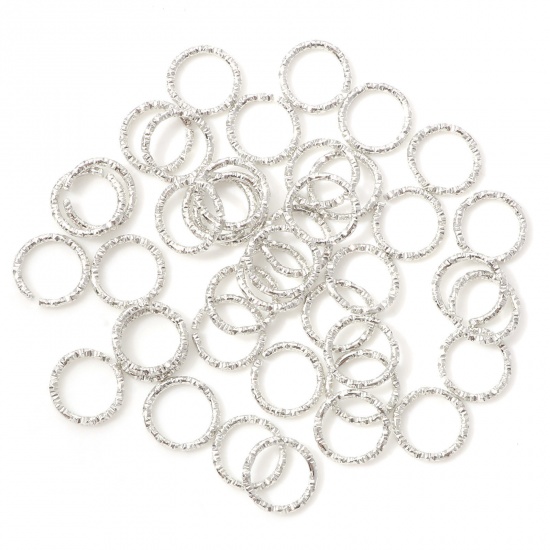 Picture of 1.2mm Iron Based Alloy Open Jump Rings Findings Round Silver Tone Engraving 10mm Dia, 100 PCs