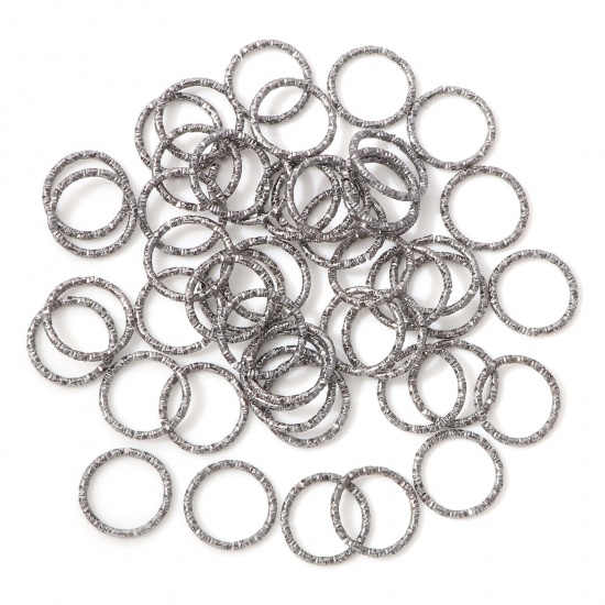 Picture of 1.2mm Iron Based Alloy Open Jump Rings Findings Round Gunmetal Engraving 12mm Dia, 100 PCs