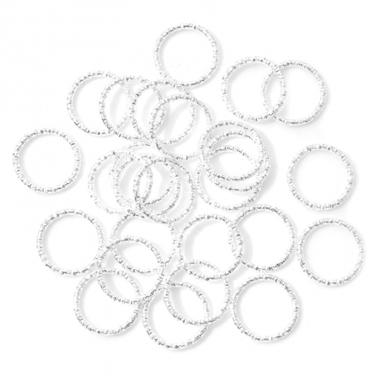 Picture of 1.5mm Iron Based Alloy Open Jump Rings Findings Round Silver Plated Engraving 15mm Dia, 100 PCs