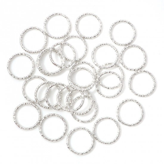 Picture of 1.5mm Iron Based Alloy Open Jump Rings Findings Round Silver Tone Engraving 15mm Dia, 100 PCs