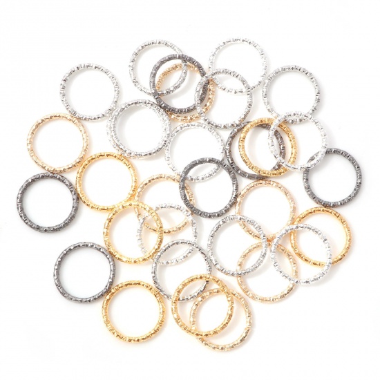Picture of 1.5mm Iron Based Alloy Open Jump Rings Findings Round At Random Mixed Engraving 15mm Dia, 100 PCs