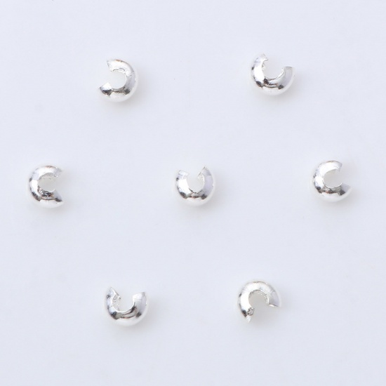 Picture of Iron Based Alloy Crimp Beads Cover Round Silver Plated Open 4mm Dia., Overall Closed Size: 3mm Dia., 100 PCs