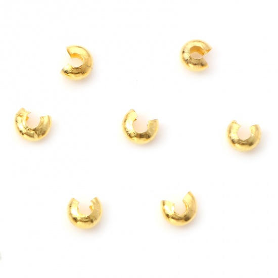 Immagine di Lega di Ferro Schiaccini Perline Tondo Oro Placcato Aperto 4mm Dia, Dimensione Chiusa: 3mm Dia, 100 Pz