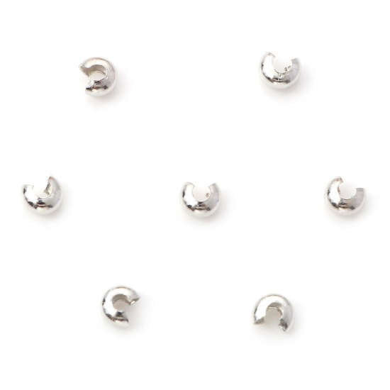 Picture of Iron Based Alloy Crimp Beads Cover Round Silver Tone Open 4mm Dia., Overall Closed Size: 3mm Dia., 100 PCs