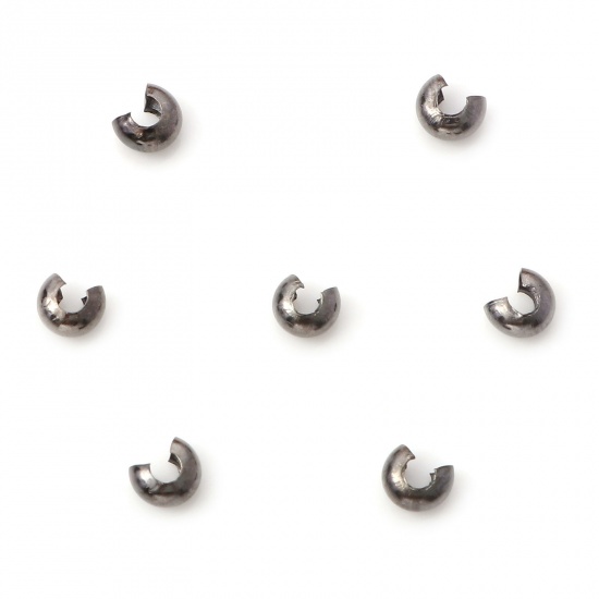 Picture of Iron Based Alloy Crimp Beads Cover Round Gunmetal Open 4mm Dia., Overall Closed Size: 3mm Dia., 100 PCs