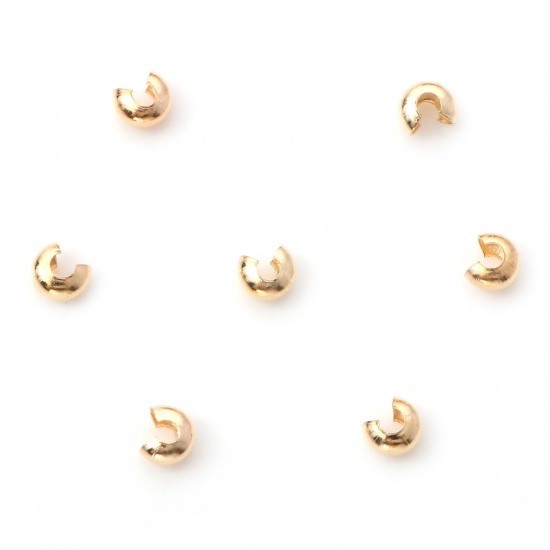 Picture of Iron Based Alloy Crimp Beads Cover Round KC Gold Plated Open 4mm Dia., Overall Closed Size: 3mm Dia., 100 PCs