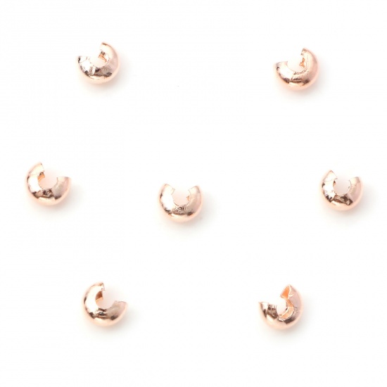 Picture of Iron Based Alloy Crimp Beads Cover Round Rose Gold Open 4mm Dia., Overall Closed Size: 3mm Dia., 100 PCs