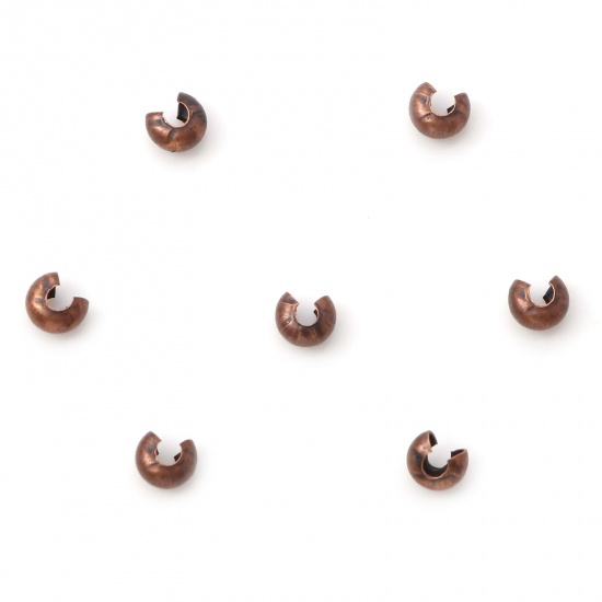 Picture of Iron Based Alloy Crimp Beads Cover Round Antique Copper Open 4mm Dia., Overall Closed Size: 3mm Dia., 100 PCs