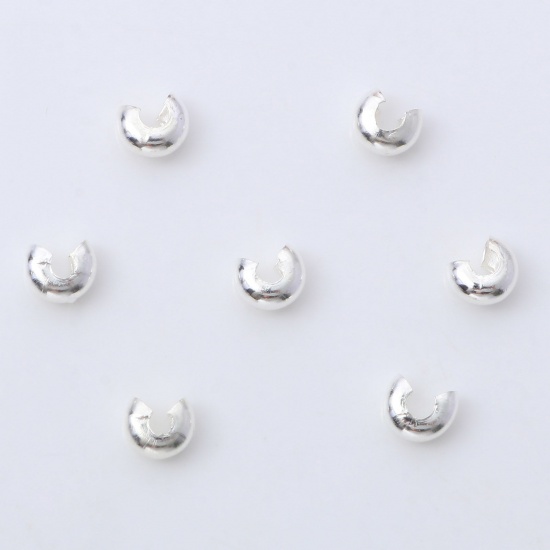Immagine di Lega di Ferro Schiaccini Perline Tondo Argento Placcato Aperto 5mm Dia, Dimensione Chiusa: 4mm Dia, 100 Pz
