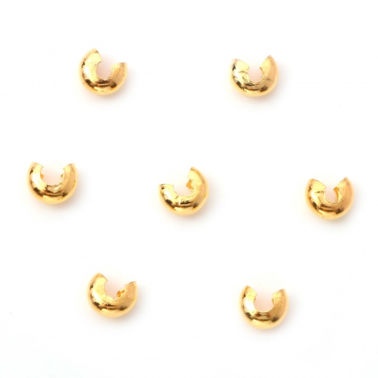 Immagine di Lega di Ferro Schiaccini Perline Tondo Oro Placcato Aperto 5mm Dia, Dimensione Chiusa: 4mm Dia, 100 Pz