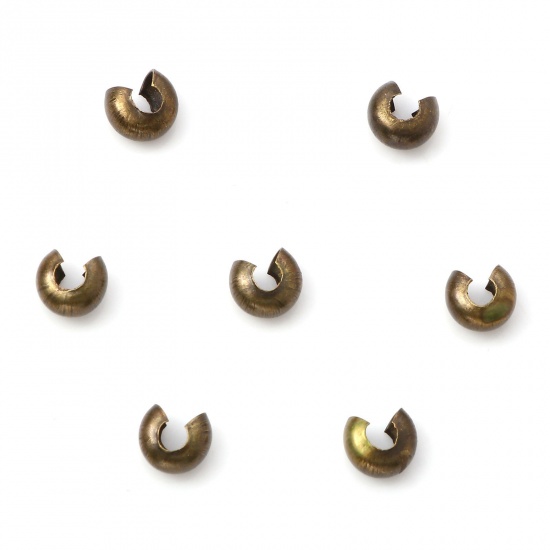 Picture of Iron Based Alloy Crimp Beads Cover Round Antique Bronze Open 5mm Dia., Overall Closed Size: 4mm Dia., 100 PCs