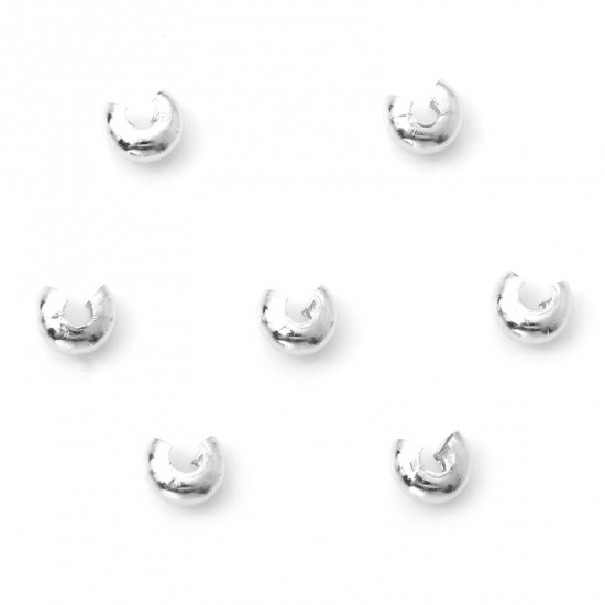 Picture of Iron Based Alloy Crimp Beads Cover Round Silver Tone Open 5mm Dia., Overall Closed Size: 4mm Dia., 100 PCs