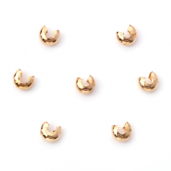 Picture of Iron Based Alloy Crimp Beads Cover Round KC Gold Plated Open 5mm Dia., Overall Closed Size: 4mm Dia., 100 PCs
