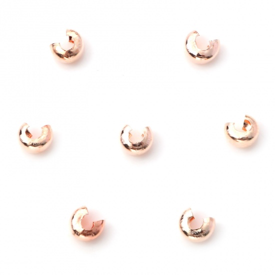 Picture of Iron Based Alloy Crimp Beads Cover Round Rose Gold Open 5mm Dia., Overall Closed Size: 4mm Dia., 100 PCs