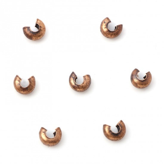 Picture of Iron Based Alloy Crimp Beads Cover Round Antique Copper Open 5mm Dia., Overall Closed Size: 4mm Dia., 100 PCs