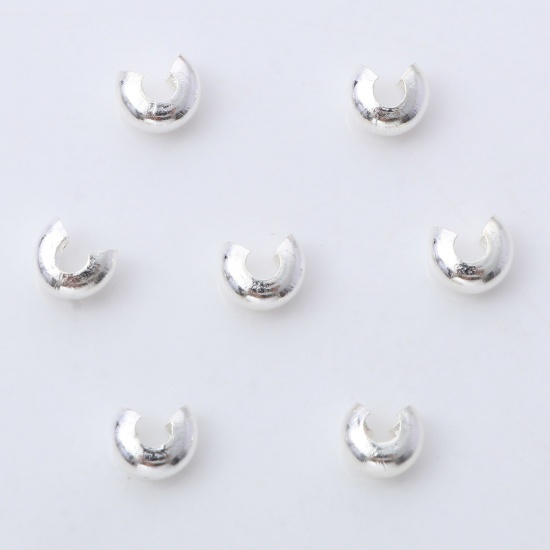 Picture of Iron Based Alloy Crimp Beads Cover Round Silver Plated Open 6mm Dia., Overall Closed Size: 5mm Dia., 100 PCs